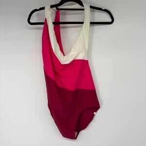 summersalt Colorblock Cowl One-Piece Swimsuit in White, Pink, Burgundy